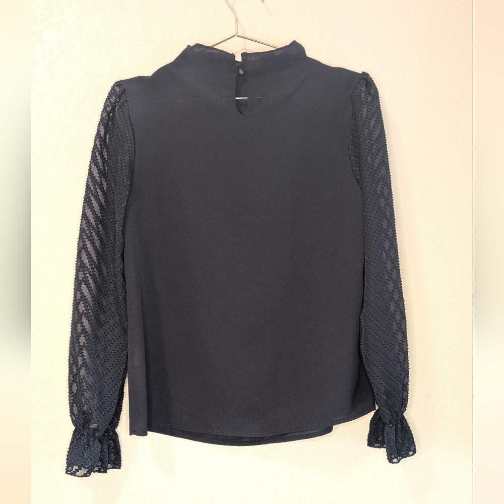 Navy Lace Sleeve Women's Top - Picture 2 of 6